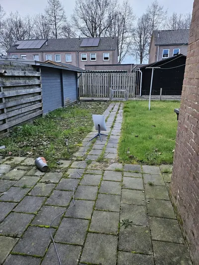 De Starlink-schotel opgesteld in de tuin